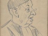 an old drawing of a man with glasses and a hat