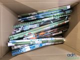 many rolls of wrapping paper in a cardboard box