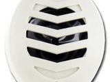 a close up of a white vent vent with a red button