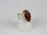 sterling silver ring with red coral and diamonds