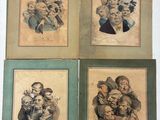 quatre photos encadrées représentant des personnes portant des chapeaux