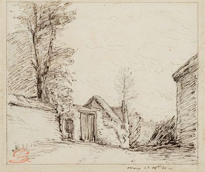 une illustration représentant une maison et des arbres sur une colline