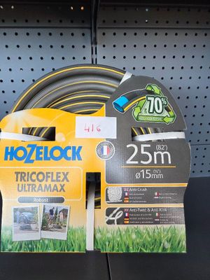 two different types of garden hoses on the shelf