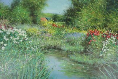 Christian KIM (1965-2022) « Mare fleurie » Huile sur toile s…