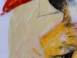 un dessin représentant un homme tenant un parapluie rouge