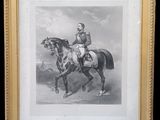 un vieux dessin en noir et blanc représentant un homme à cheval