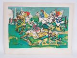 an image of a painting of a horse race with jockeys and horses