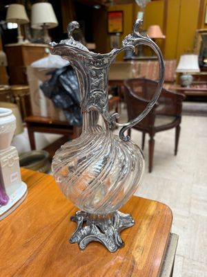Gallia pour Christofle, Aiguière en verre, la monture en métal argenté