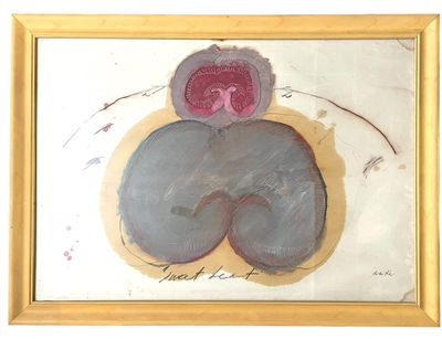 painting of a woman with a pink breast on a white background