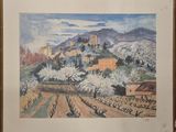 l'image d'un tableau représentant un paysage avec un château en arrière-plan