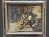 painting of two men and a boy in a workshop