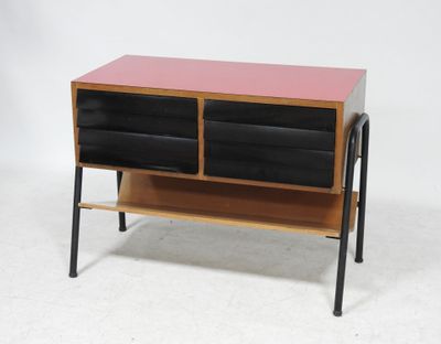 an image of a black and pink sideboard with two drawers