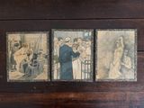 three paintings on the wall of a room