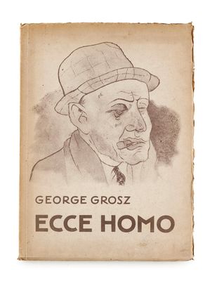 an old book with a drawing of a man wearing a hat