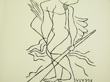 drawing of a woman with a sword and a bird on her shoulder