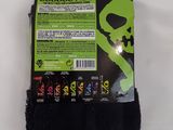 a close up of a pair of black socks with a skull on it