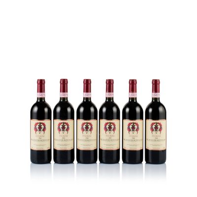four bottles of red wine are lined up on a white surface