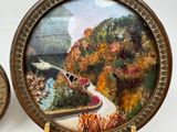 two paintings on the wall of a room with a clock