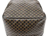 a close up of a brown and black bag on a white background