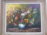 une peinture de fleurs dans un vase sur une table