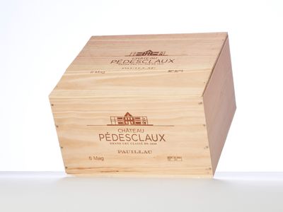 a wooden box with a wine bottle inside of it