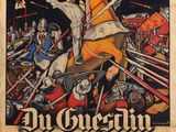 une vieille affiche de cinéma représentant un homme à cheval devant d'autres hommes