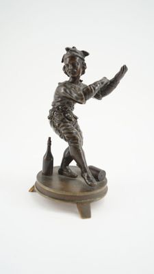 "Le buveur" sujet en bronze . H 14cm - Photo 1