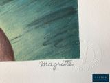 a picture of a painting of a man on the beach