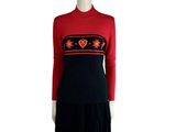 an image of a mannequin wearing a red sweater and black skirt