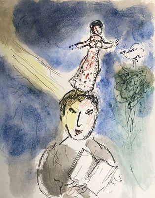 tableau représentant une femme portant un enfant sur la tête