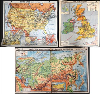 three maps of europe and the united states on a black background