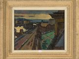 une image représentant un tableau où l'on voit un train qui avance sur une voie ferrée