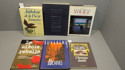 Plusieurs livres sont alignés sur une table devant un mur gris.