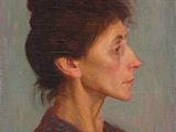 une peinture à l'huile représentant une femme avec un chignon sur la tête