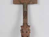 wooden crucift with jesus on the cross on a white background