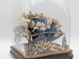 une cloche en verre contenant un coussin bleu