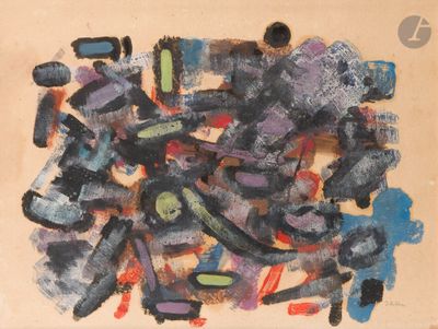 une peinture représentant un mélange de différentes couleurs sur une feuille de papier