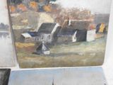 a picture of a painting of a house and a boat