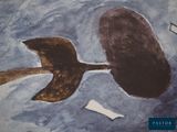 a picture of a painting of a bird with a broken wing