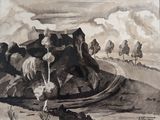 a painting of a group of people riding on horses