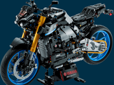 a lego motorcycle that is sitting on a stand