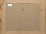 painting of a triangle on a piece of cardboard with a sticker on it