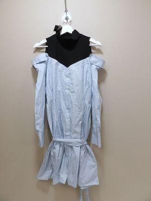 MAJE - Taille 3 (40) - Robe courte chemise rayée bleu et col…