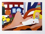 a painting of a woman laying down on a bed
