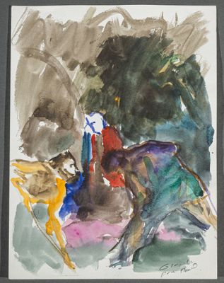 une aquarelle représentant un homme à cheval