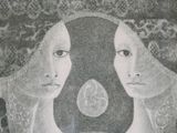 drawing of two women in a black and white picture