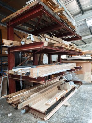 many pieces of wood stacked on top of each other