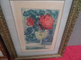 une photo d'un tableau représentant des roses dans un vase