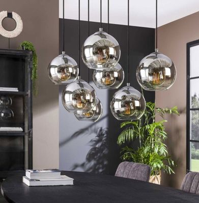 Suspension 7 lampes rondes en verre fumé gris -110x40x150 cm…