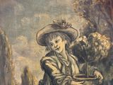 tableau représentant une femme tenant un panier de fleurs à la main
